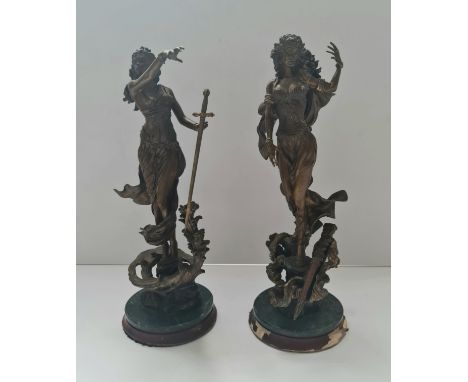 Two Franklin Mint limited edition bronze figures Morgan Le Fay and The Lady of the Lake height approx 30 cm.
