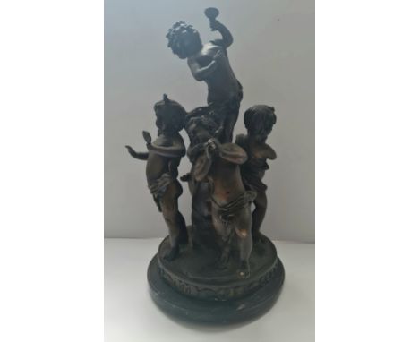 A large bronze figure group of five cherubs on a round black marble base height 46 cm.