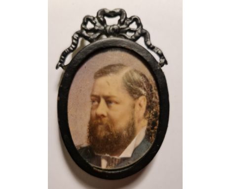 A late 19th century or early 20th century portrait miniature on ivory a gentleman with beard in oval picture style frame. Thi