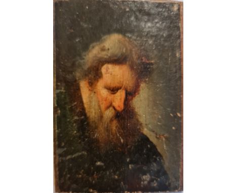 An 19th century miniature oil on paper stuck to wood portrait miniature of a bearded man.
