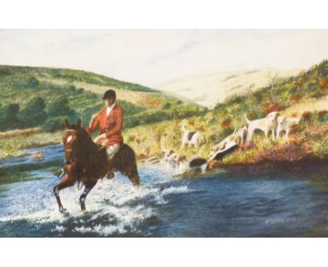 HUNTING WATERCOLOUR. Framed Hunting scene watercolour, signed T Cheshire
