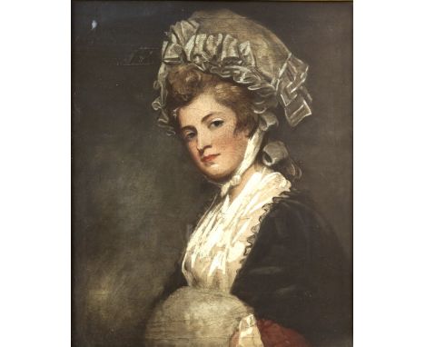 Vintage mezzotint of lady wearing a bonnet, framed and glazed, 46 x 38cm       