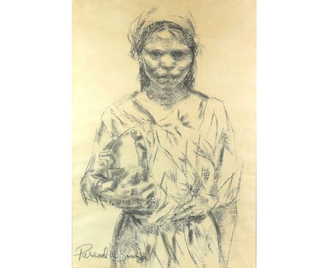 Pascoal de Souza b1928, portrait of a woman wearing a headscarf, pastel,  signed lower right 73cm x 50cm        