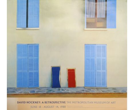 Exhibition poster for David Hockney: A Retrospective at The Metropolitan Museum of Art, 1988, 76 x 83cm, together with a two 