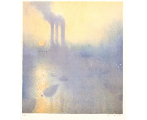 Derek Mynott (British, 1925-1994), A view of the Thames from Lots Road, London, limited edition lithograph, signed and number