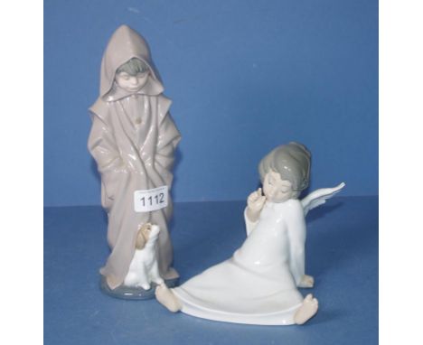 Lladro angel child figure together with Nao, child with dog figure. H15cms approx  (angel).