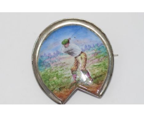 Vintage large sterling and enamel golfing brooch