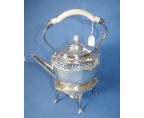 George V sterling silver kettle & stand Sheffield 1923, makers Goldsmiths & Silversmiths. With stand and burner. Ivory handle