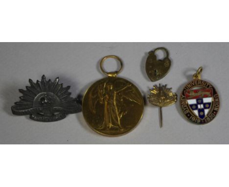 Military & other badges & pins comprising of a rising sun badge, The Great War For Civilisation 1914-1918 medal, ANZAC Appeal