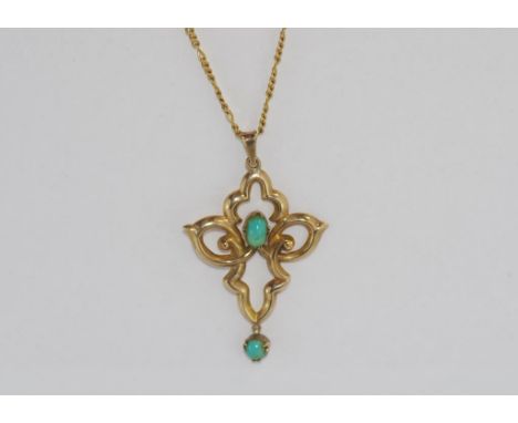 Antique 9ct gold & turquoise pendant on 9ct chain hallmarked Birmingham, date letter rubbed, weight: approx 6.2 grams, size: 