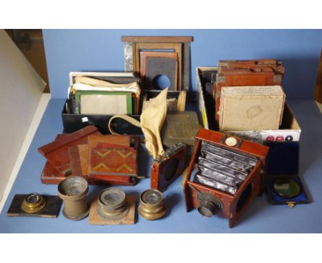 Quantity of antique & other photographic equipment including a Shew Eclipse part camera, lenses by Voigtnalder (no.26790), Da