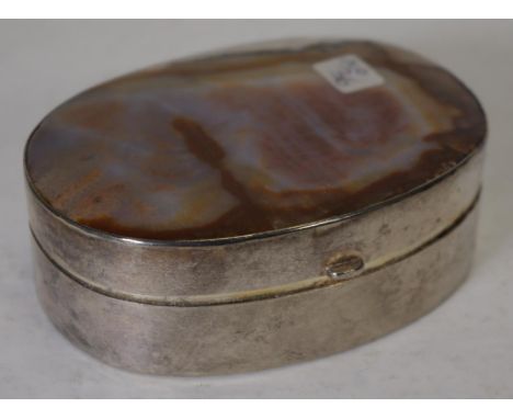 Agate & silver plate oval trinket box W8.5cm approx