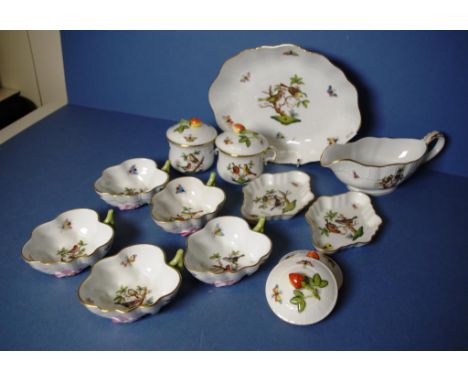 Eleven piece part Herend tea set including 2 covered cups (together with 2 extra covers); serving bowl; sauce jug; 2 small di