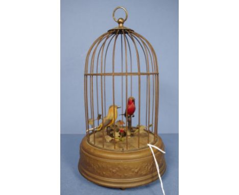 Swiss REUGE musical two birds automaton in cage 27cm high approx., working when tested