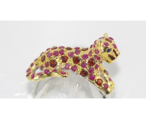 Silver, ruby and sapphire tiger ring size: R/8