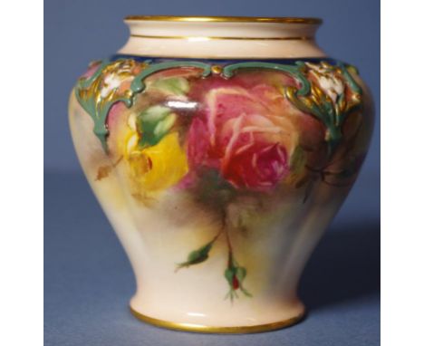 Early Royal Worcester Hadley posy vase hand painted floral decoration. Marked 279 to base. H9cms approx.