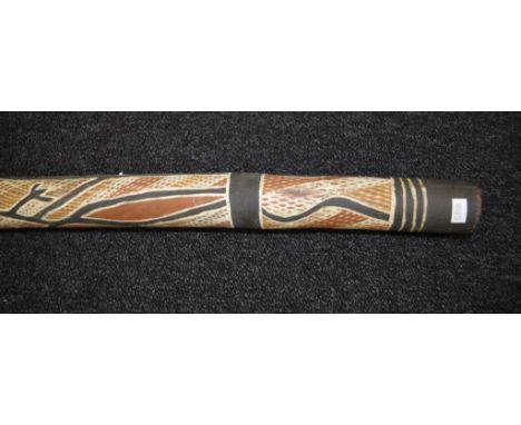 Australian aboriginal didgeridoo ochre, cross hatched painted decoration. Originally purchased 1967 in the Mullumbimby distri