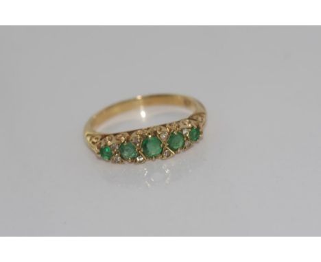 9ct yellow gold, emerald and diamond ring weight: approx 2.3 grams, size: M/6