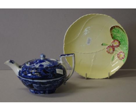 Vintage Wedgwood blue & white teapot together with a Carltonware plate