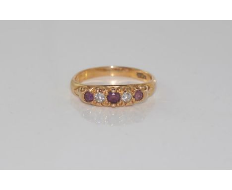 Vintage 9ct gold, amethyst and diamond ring weight: approx 3 grams, size: L-M/6, one amethyst is chipped