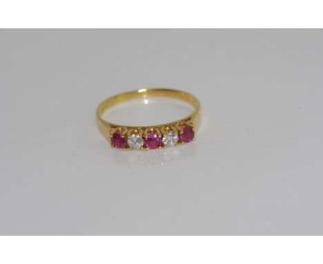 9ct yellow gold, ruby and diamond ring weight: approx 2 grams, size: M-N/6