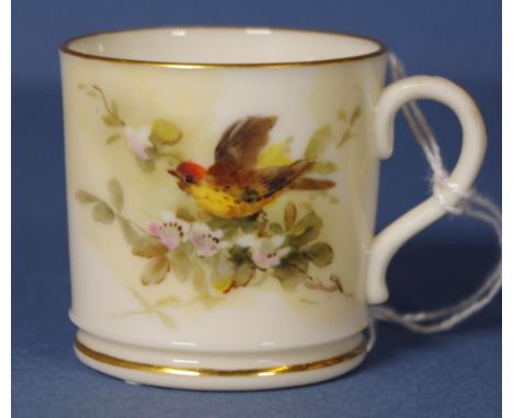 Antique Royal China Works Worcester miniature cup handpainted bird decoration. Stamped to base. H4.5cms approx.