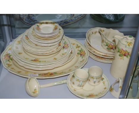 Thirty seven piece Doulton Wattle part dinner set including toast rack, coffee pot, sauce ladle, sauce boat & under plate, 2 