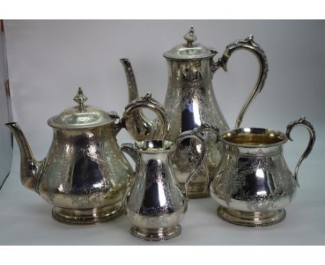 Victorian sterling silver 4 piece tea/coffee set hallmarked London 1875, maker Richards & Brown (Edward Charles Brown), retai