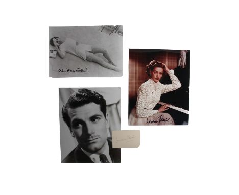 Three autographs from Hollywood actors. A 10x8 colour portrait o Lauren Bacall with a pen signature in the bottom left corner