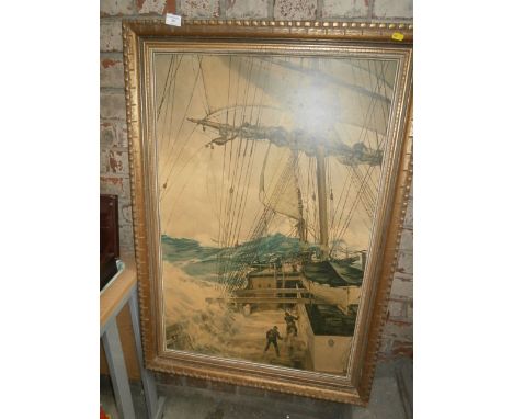 large print of ship in storm 'montague dawson'