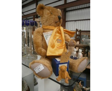 Mohair teddy bear made by Deans and teddy bear ornament