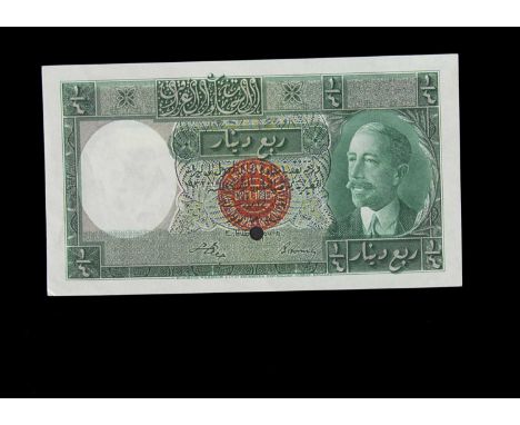 Specimen Bank Note:  Government of Iraq specimen Quarter Dinar, circa 1931, three signatures, no serial number, red Bradbury 