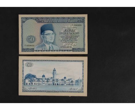 Malaya and British Borneo, a stunning pair of original  hand drawn design essays for the face and reverse of a $50  note, dat