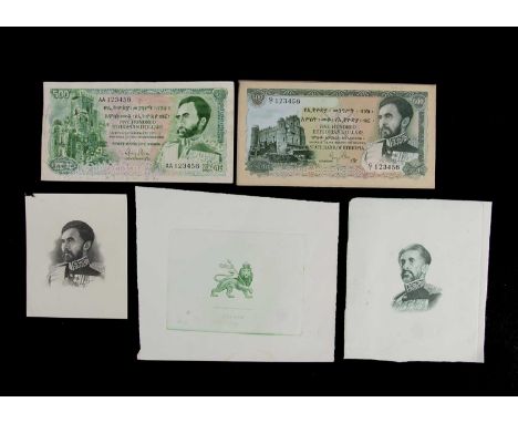 State Bank of Ethiopia, a pair of important original design essays for the face of the 1961 $500 circulation note, produced b