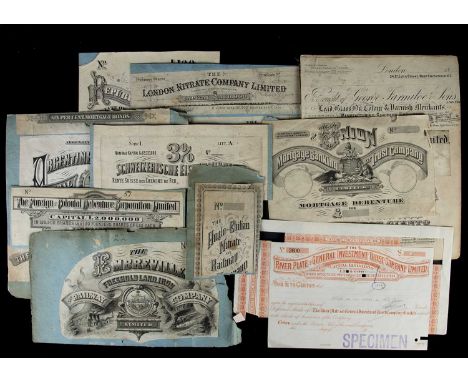 A collection of specimen Debentures and investment certificates, circa late19th Century to early 20th Century,  including mor