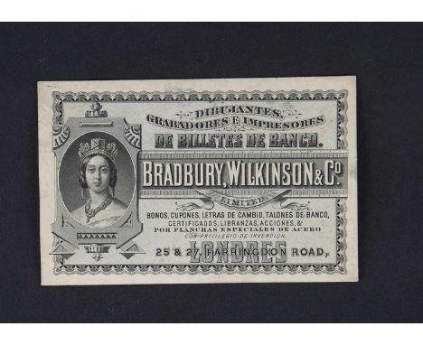 A Bradbury Wilkinson & Co Ltd advertizing banknote, circa 1880's - 1890's, single sided on paper applied to card, this face d