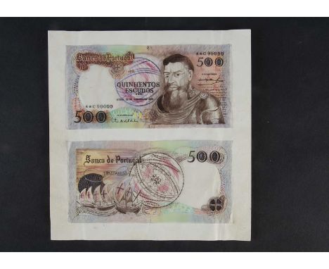 Portugal, a pair of original hand drawn design essays for the face and reverse of a 500 Escudos note, produced most likely fo