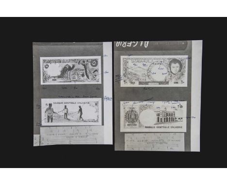 Algeria, a collection of face and reverse prints showing  Bradbury Wilkinson designs for a 5 Dinars note, and a 10 Dinars not