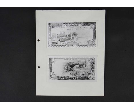 Lebanon, face and reverse photographs showing  a Bradbury Wilkinson design for a  20 Livres note, mounted to a paper backing 