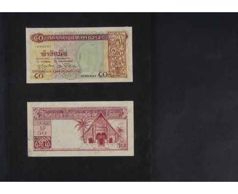 National Bank of Laos, a pair of original hand drawn design essays for the face and reverse of a 50 Kip note,  most likely pr