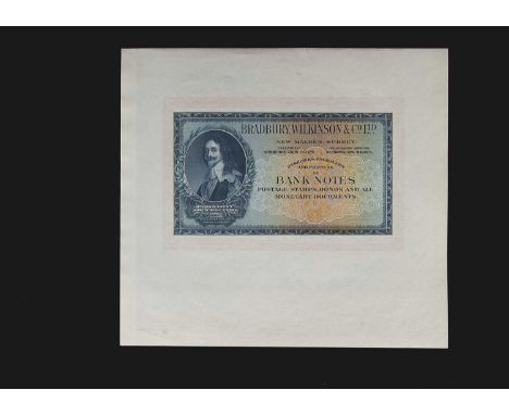 A Bradbury Wilkinson & Co Ltd advertising banknote, double sided and untrimmed, the note has a portrait of Charles I to the f