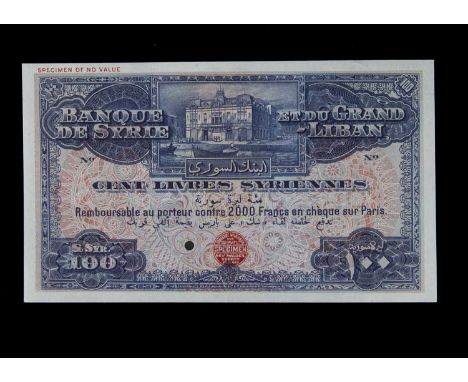 Specimen Bank Note:  Syria specimen 100 Livres, circa 1935, issued by Banque De Syrie, no serial number, red BRADBURY WILKINS