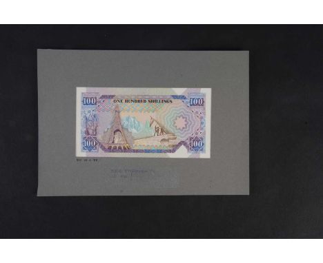 Central Bank of Kenya, a stunning, original hand drawn design essay for the reverse of a 100 shillings note, on paper applied
