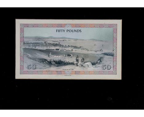 Isle of Man, a stunning original, and important hand drawn design essay for the Reverse of a £50 note,  the art work done at 