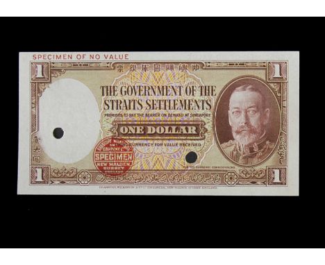 Specimen Bank Note:  The Government of the Straits Settlements specimen 1 Dollar, circa 1932, no signatures, no serial number