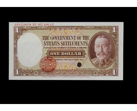 Specimen Bank Note:  The Government of the Straits Settlements specimen 1 Dollar, circa 1932, no signatures, no serial number