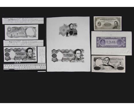 Venezuela, a collection of face and reverse photographs, and colour prints, showing  Bradbury Wilkinson designs for a 500 Bol