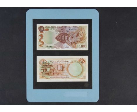 Vietnam, a pair of original hand drawn design essays for the face and reverse of a 100 Dong note, produced by Bradbury Wilkin