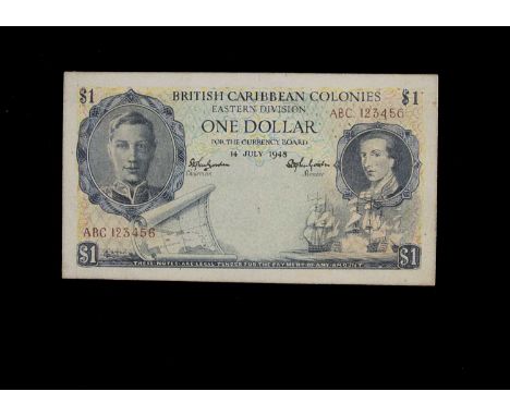 British Caribbean Colonies, an interesting and impressive original design essay for the face of a $1 note, the art work done 