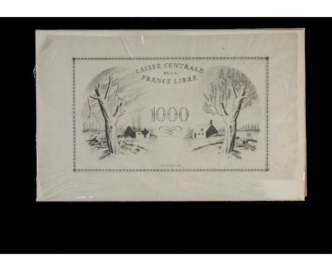 French Equatorial Africa, an important original hand drawn design essay for the reverse of a 1941 1000 franc note, research s